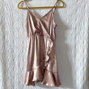 TOBI Faux Wrap Strappy V-Neck Ruffled Hem Mini A-line Dress